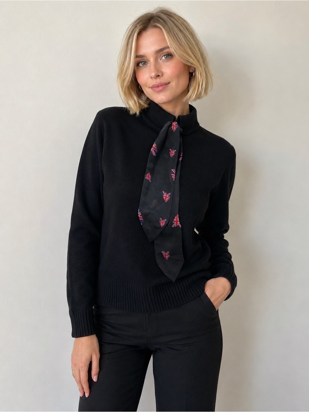NWT Lili Sidonio Black Sweater with Scarf Detail